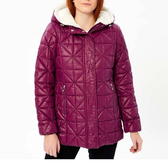 Steve Madden Women's Plum Fleece-Trim Puffer Quilted Coat, Medium New - Picture 1 of 10